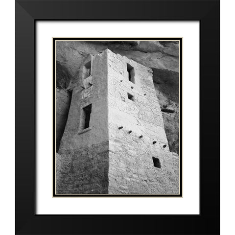 View of tower, taken from above, Cliff Palace, Mesa Verde National Park, Colorado, 1941 Black Modern Wood Framed Art Print with Double Matting by Adams, Ansel