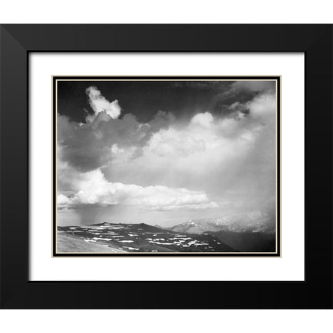 Mountain tops, low horizon, dramatic clouded sky, in Rocky Mountain National Park, Colorado,  ca. 19 Black Modern Wood Framed Art Print with Double Matting by Adams, Ansel