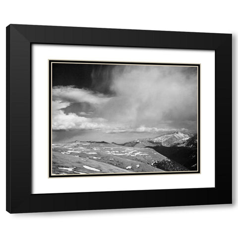 Mountain tops, low horizen, low hanging clouds,  in Rocky Mountain National Park, Colorado, ca. 1941 Black Modern Wood Framed Art Print with Double Matting by Adams, Ansel