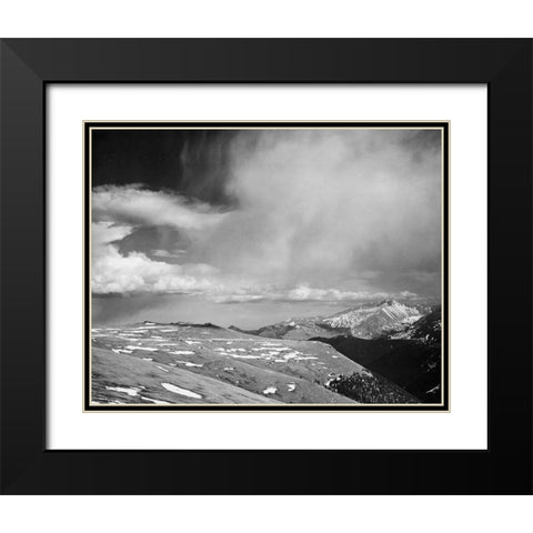Mountain tops, low horizen, low hanging clouds,  in Rocky Mountain National Park, Colorado, ca. 1941 Black Modern Wood Framed Art Print with Double Matting by Adams, Ansel