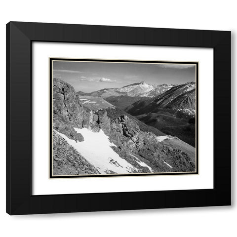 View of barren mountains with snow,  in Rocky Mountain National Park, Colorado, ca. 1941-1942 Black Modern Wood Framed Art Print with Double Matting by Adams, Ansel