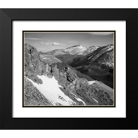 View of barren mountains with snow, in Rocky Mountain National Park, Colorado, ca. 1941-1942 Black Modern Wood Framed Art Print with Double Matting by Adams, Ansel