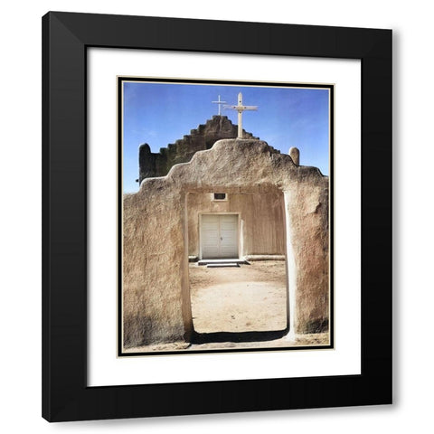 Front view of entrance-Church-Taos Pueblo National Historic Landmark Color Black Modern Wood Framed Art Print with Double Matting by Adams, Ansel