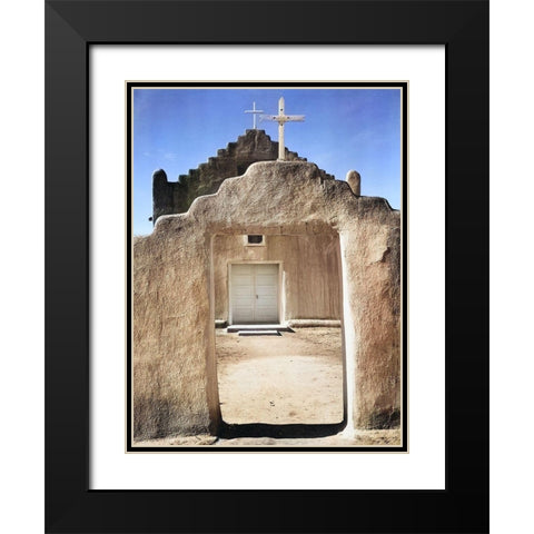 Front view of entrance-Church-Taos Pueblo National Historic Landmark Color Black Modern Wood Framed Art Print with Double Matting by Adams, Ansel