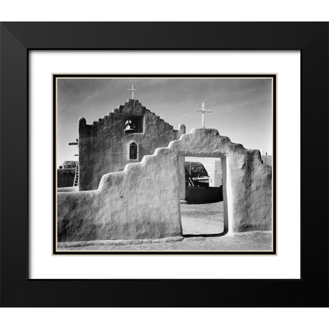 Full side view of entrance with gate to the right, Church, Taos Pueblo National Historic Landmark, N Black Modern Wood Framed Art Print with Double Matting by Adams, Ansel