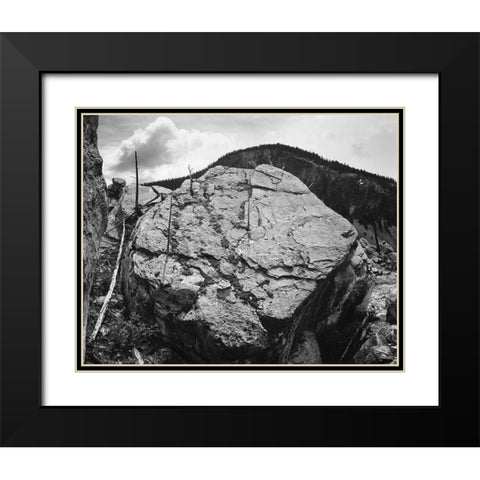 Boulder with hill in background, Rocks at Silver Gate, Yellowstone National Park, Wyoming, ca. 1941- Black Modern Wood Framed Art Print with Double Matting by Adams, Ansel
