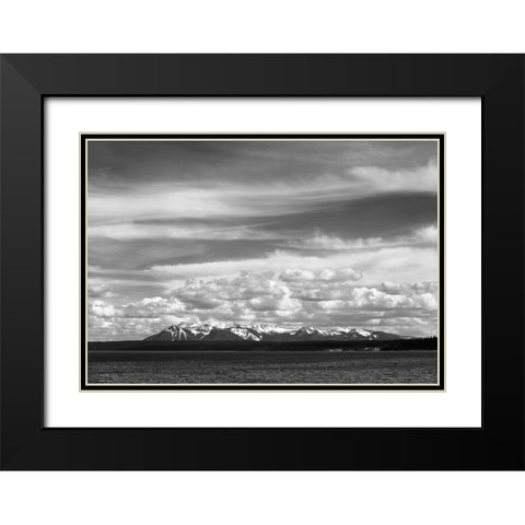 Yellowstone Lake, Mt. Sheridan, Yellowstone National Park, Wyoming, ca. 1941-1942 Black Modern Wood Framed Art Print with Double Matting by Adams, Ansel