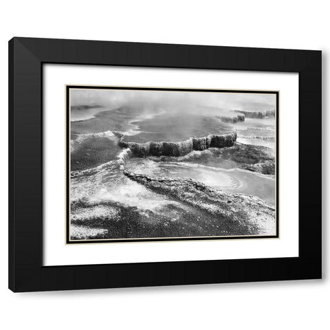 Aerial view of Jupiter Terrace, Yellowstone National Park, Wyoming ca. 1941-1942 Black Modern Wood Framed Art Print with Double Matting by Adams, Ansel