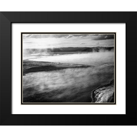 Steaming pool in foreground, high horizon, Fountain Geyser Pool, Yellowstone National Park, Wyoming, Black Modern Wood Framed Art Print with Double Matting by Adams, Ansel