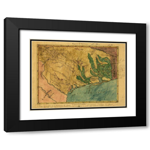 Mapa topografico de la provincia de Texas, ca 1822 Black Modern Wood Framed Art Print with Double Matting by Austin, Stephen F.