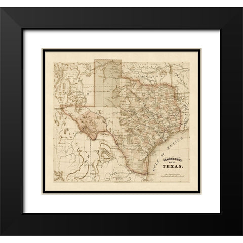 Schonbergs map of Texas, 1866 Black Modern Wood Framed Art Print with Double Matting by Schonberg & Co.