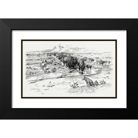 Natures Cattle, 1899 Black Modern Wood Framed Art Print with Double Matting by Russell, Charles Marion