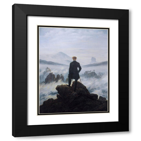 Wanderer Above the Sea of Fog Black Modern Wood Framed Art Print with Double Matting by Friedrich, Caspar David