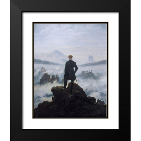 Wanderer Above the Sea of Fog Black Modern Wood Framed Art Print with Double Matting by Friedrich, Caspar David