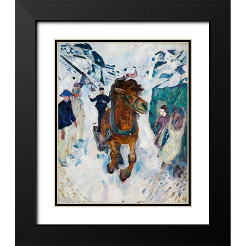Galloping Horse, 1910-1912 Black Modern Wood Framed Art Print with Double Matting by Munch, Edvard
