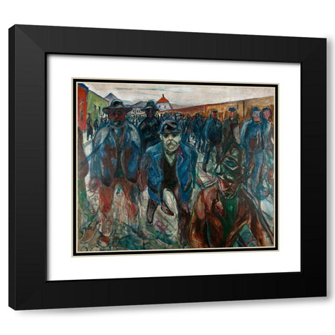 Workers on their Way Home, 1913-1914 Black Modern Wood Framed Art Print with Double Matting by Munch, Edvard