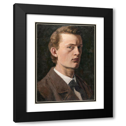 Self-Portrait , 1882 Black Modern Wood Framed Art Print with Double Matting by Munch, Edvard