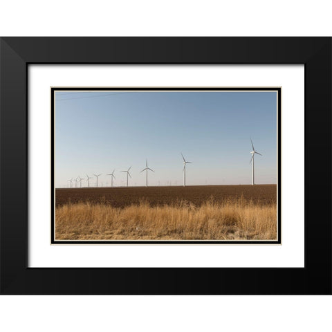 A wind-turbine farm near the city of Snyder in Scurry County, TX Black Modern Wood Framed Art Print with Double Matting by Highmith, Carol