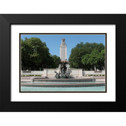 Littlefield Fountain at the University of Texas at Austin, with the historic University of Texas Tow Black Modern Wood Framed Art Print with Double Matting by Highmith, Carol