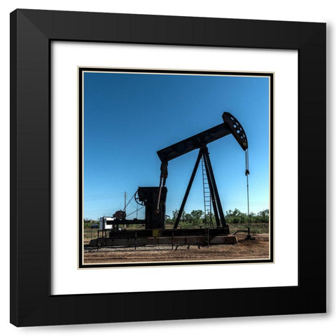 A pumpjack in Wichita County, TX Black Modern Wood Framed Art Print with Double Matting by Highmith, Carol