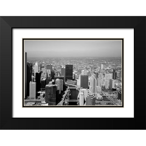 Aerial view of skyline Chicago Illinois Black Modern Wood Framed Art Print with Double Matting by Highsmith, Carol