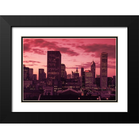 Skyline at dusk Chicago Illinois Black Modern Wood Framed Art Print with Double Matting by Highsmith, Carol
