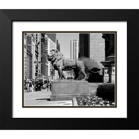 Edward Kemeys guardian lions stand before the Art Institute of Chicago Illinois Black Modern Wood Framed Art Print with Double Matting by Highsmith, Carol
