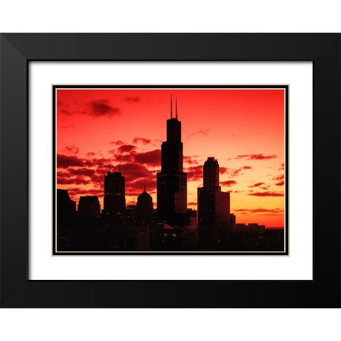 Chicago silhouette Chicago Illinois Black Modern Wood Framed Art Print with Double Matting by Highsmith, Carol