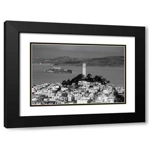 Coit Tower and Alcatraz San Francisco California Black Modern Wood Framed Art Print with Double Matting by Highsmith, Carol