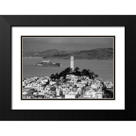 Coit Tower and Alcatraz San Francisco California Black Modern Wood Framed Art Print with Double Matting by Highsmith, Carol