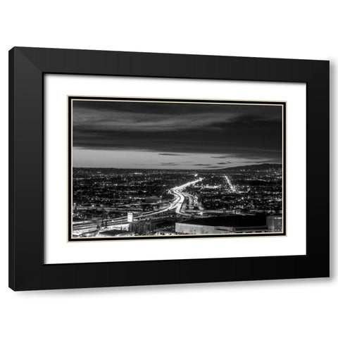 Dusk skyline view of Los Angeles California looking west over the Santa Monica freeway Black Modern Wood Framed Art Print with Double Matting by Highsmith, Carol