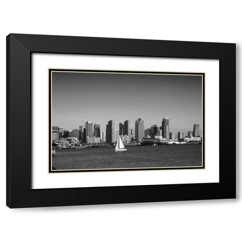 Skyline of San Diego California Black and White Black Modern Wood Framed Art Print with Double Matting by Highsmith, Carol