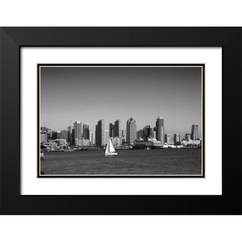 Skyline of San Diego California Black and White Black Modern Wood Framed Art Print with Double Matting by Highsmith, Carol
