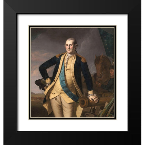 George Washington at the Battle of Princeton Black Modern Wood Framed Art Print with Double Matting by Peale, Charles Willson