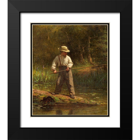 Boy Fishing Black Modern Wood Framed Art Print with Double Matting by Johnson, Eastman