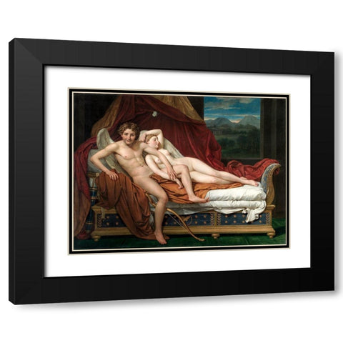 Cupid and Psyche Black Modern Wood Framed Art Print with Double Matting by David, Jacques Louis