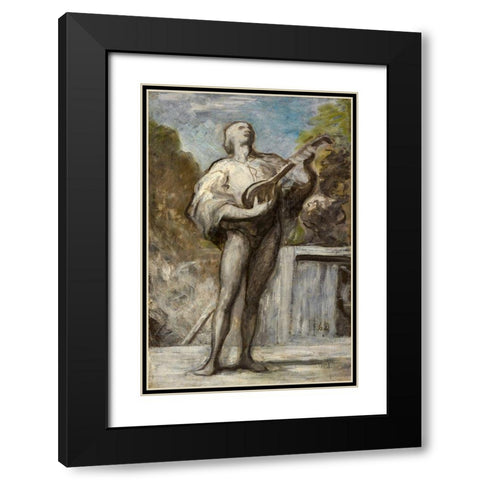 The Troubadour Black Modern Wood Framed Art Print with Double Matting by Daumier, Honore