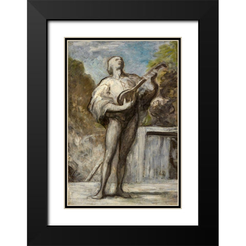 The Troubadour Black Modern Wood Framed Art Print with Double Matting by Daumier, Honore