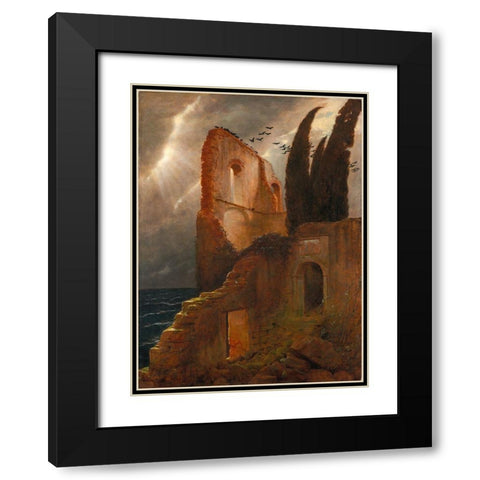 Ruin by the Sea Black Modern Wood Framed Art Print with Double Matting by Bocklin, Arnold