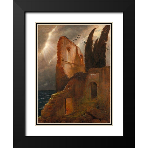 Ruin by the Sea Black Modern Wood Framed Art Print with Double Matting by Bocklin, Arnold