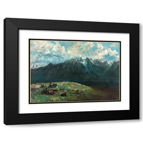 Panoramic View of the Alps, Les Dents du Midi Black Modern Wood Framed Art Print with Double Matting by Courbet, Gustave
