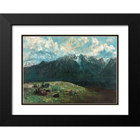 Panoramic View of the Alps, Les Dents du Midi Black Modern Wood Framed Art Print with Double Matting by Courbet, Gustave