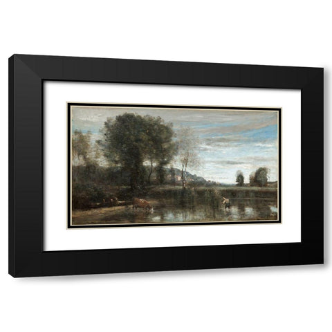 Pond at Ville-dAvray Black Modern Wood Framed Art Print with Double Matting by Corot, Jean Baptiste Camille