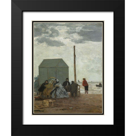 The Beach at Deauville Black Modern Wood Framed Art Print with Double Matting by Boudin, Eugene