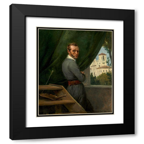 Self-Portrait in Rome Black Modern Wood Framed Art Print with Double Matting by Vernet, Horace