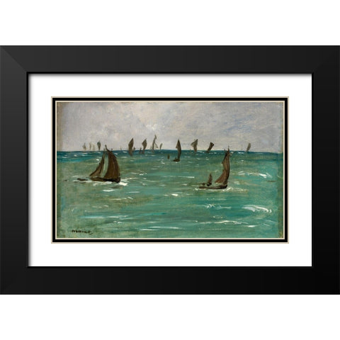Boats at Berck-sur-Mer Black Modern Wood Framed Art Print with Double Matting by Manet, Edouard