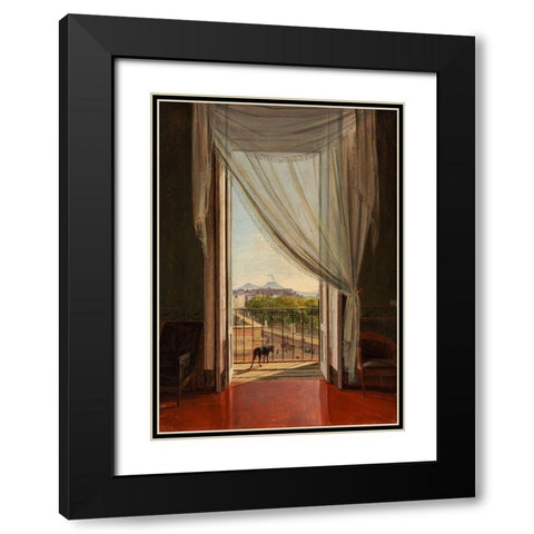 A View of Naples through a Window Black Modern Wood Framed Art Print with Double Matting by Catel, Franz Ludwig