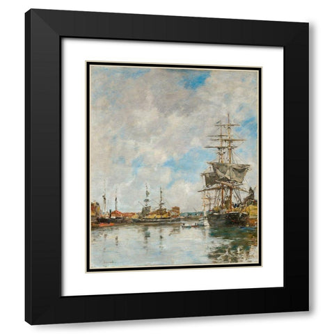 The Dock of Deauville Black Modern Wood Framed Art Print with Double Matting by Boudin, Eugene