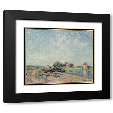 Saint-Mammes, Loing Canal Black Modern Wood Framed Art Print with Double Matting by Sisley, Alfred