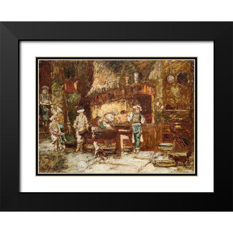 The Kitchen of the Rotisserie des Deux Paons Black Modern Wood Framed Art Print with Double Matting by Monticelli, Adolphe